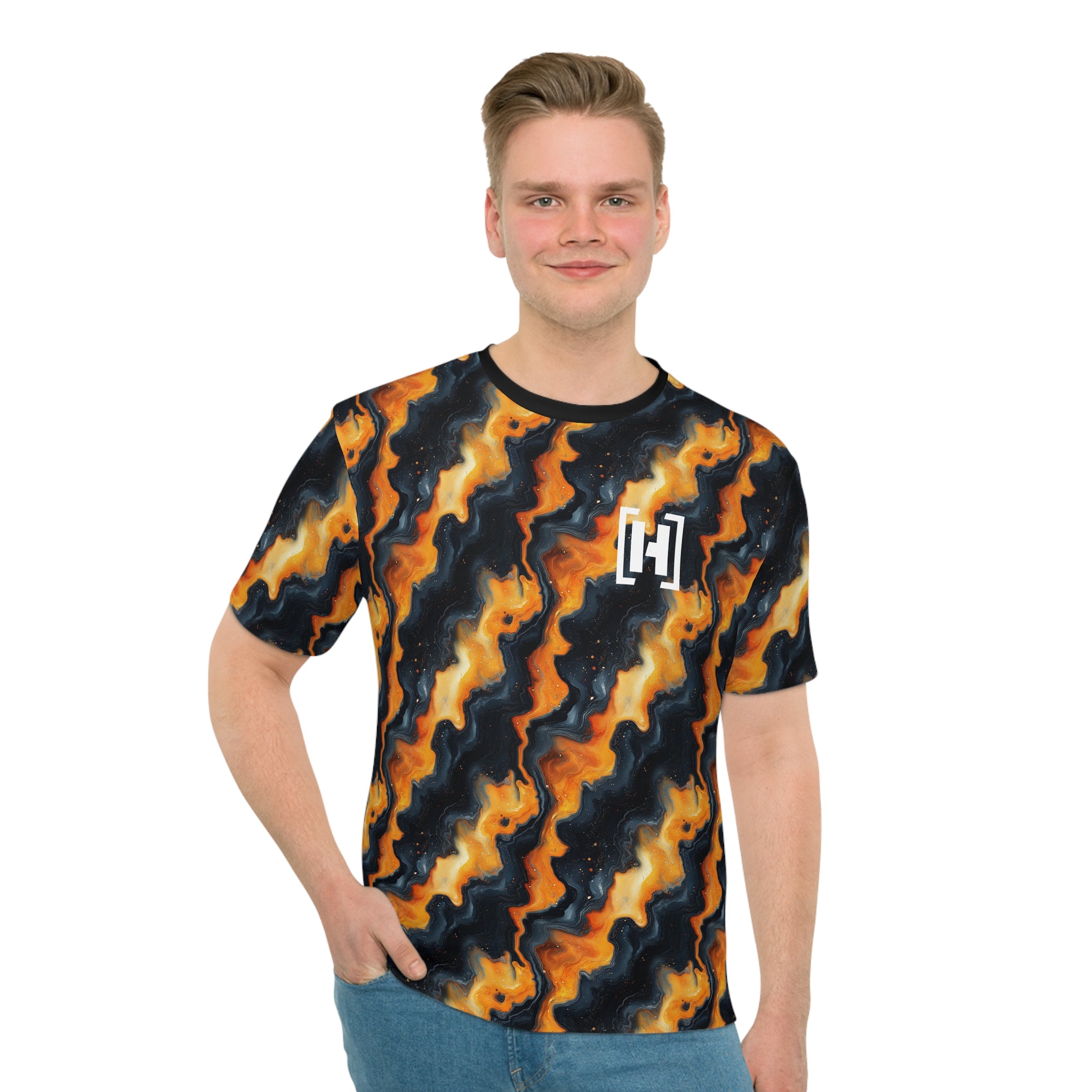 Men's Loose T-Shirt - Stylish Abstract Flame Design
