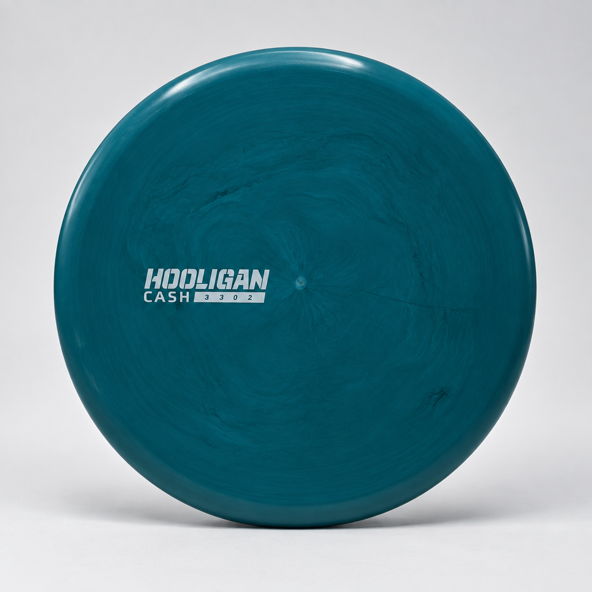 New-run Primo Cash disc with dark swirled plastic and a white Hooligan stamp